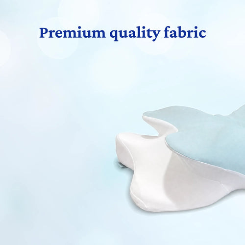 
The Sleepsake Butterfly Pillow shown on a neutral background with prominent 'Premium Quality Fabric' text at the top, highlighting the high quality fabric used for the cases.