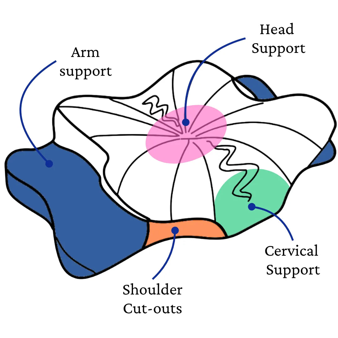 Diagram of Sleepsake Butterfly Pillow with labeled parts